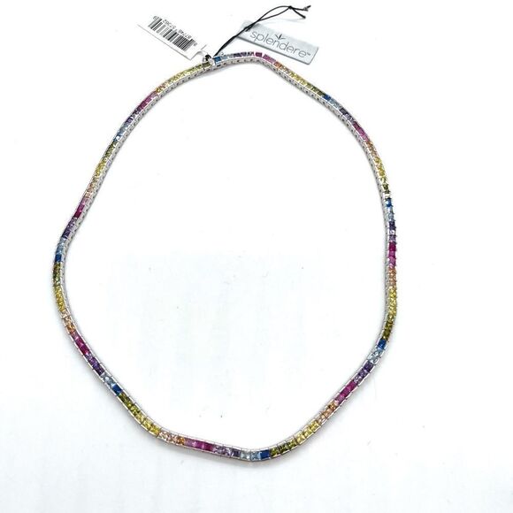 Splendere Sterling Silver & Cubic Zirconia Rainbow Collar Necklace NWT - Picture 3 of 3
